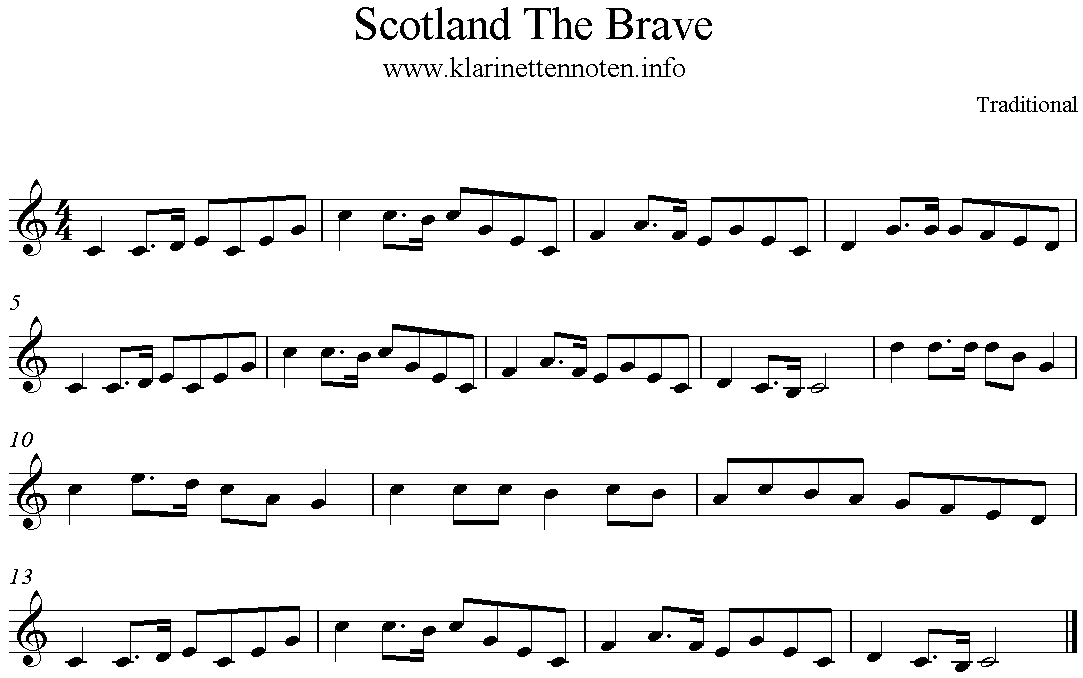 Scotland The Brave, C-Major, C-Dur, Clarinet, Klarinette
